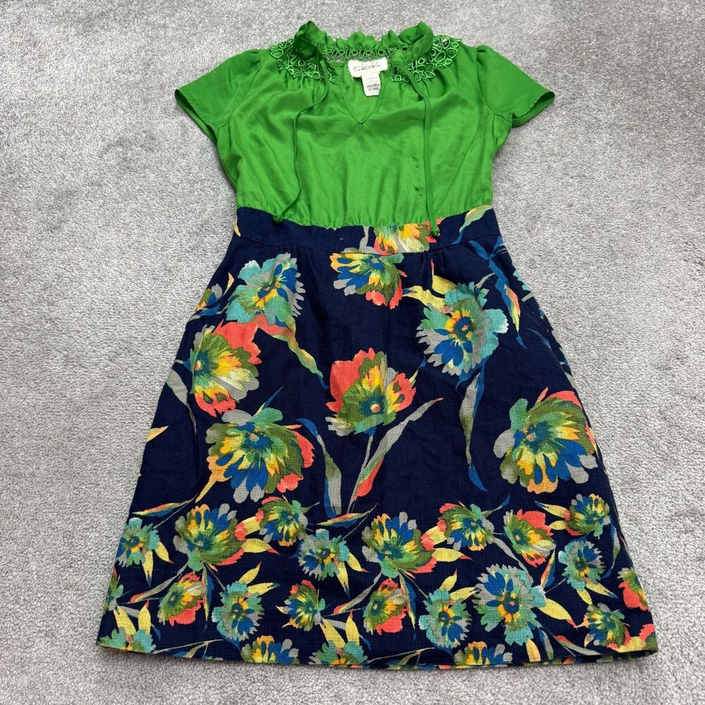 Anthropologie Green and Navy Floral Midi Dress